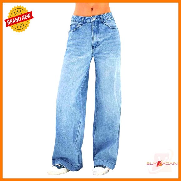 Wide Leg Distressed Denim Jeans Mid Waist Vintage Y2K Pants